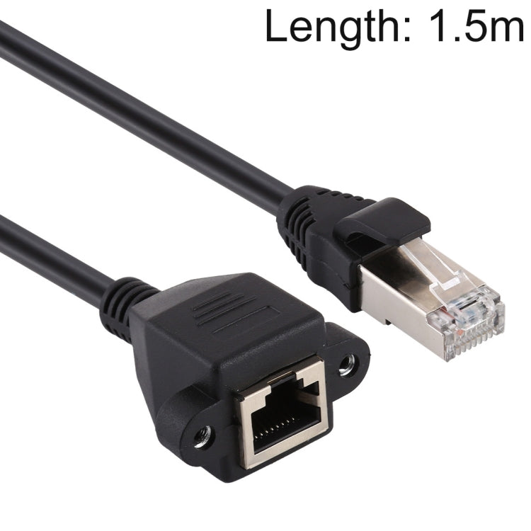 RJ45 Female to Male CAT5E Network Panel Mount Screw Lock Extension Cable, Length: 1.5m(Black) by buy2fix
