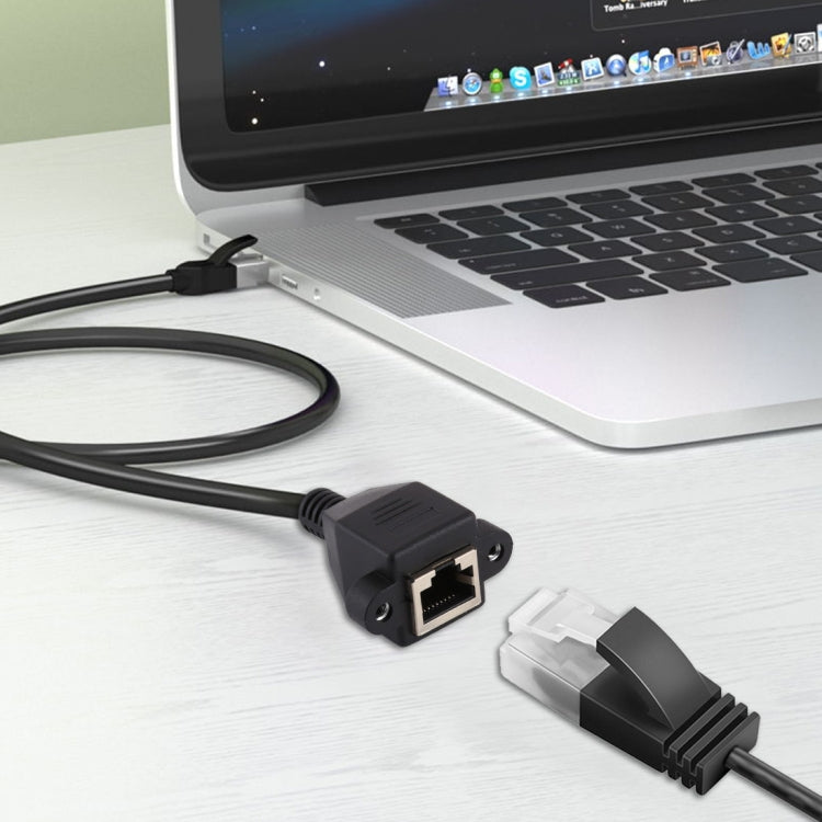 RJ45 Female to Male CAT5E Network Panel Mount Screw Lock Extension Cable, Length: 1.5m(Black) by buy2fix