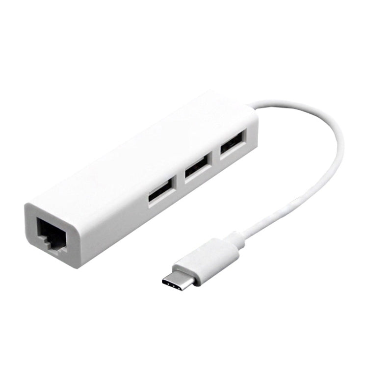 Type-C to 3 x USB and RJ45 Multi-function Adapter, Length: 13cm(White) by buy2fix