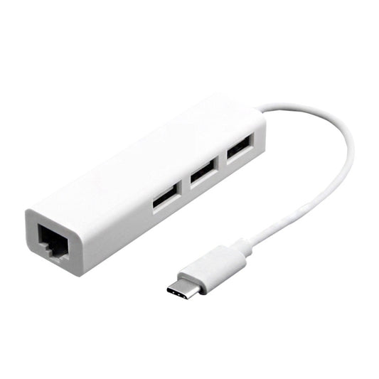 Type-C to 3 x USB and RJ45 Multi-function Adapter, Length: 13cm(White) by buy2fix