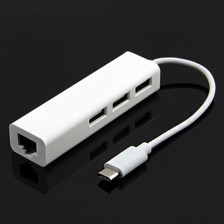Type-C to 3 x USB and RJ45 Multi-function Adapter, Length: 13cm(White) by buy2fix