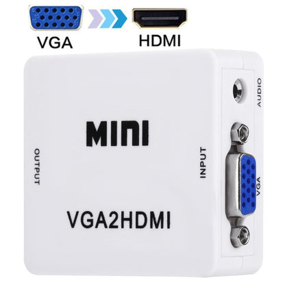 HD 1080P HDMI Mini VGA to HDMI Scaler Box Audio Video Digital Converter(White) by buy2fix
