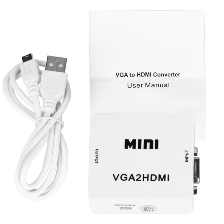 HD 1080P HDMI Mini VGA to HDMI Scaler Box Audio Video Digital Converter(White) by buy2fix