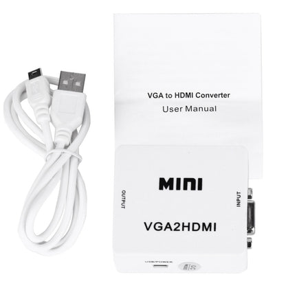 HD 1080P HDMI Mini VGA to HDMI Scaler Box Audio Video Digital Converter(White) by buy2fix