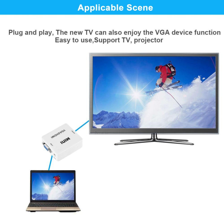 HD 1080P HDMI Mini VGA to HDMI Scaler Box Audio Video Digital Converter(White) by buy2fix