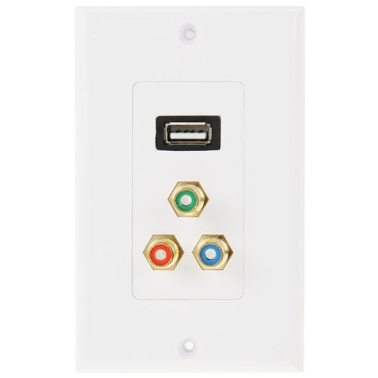 USB 2.0 Female Plug + 3 RCA Female Plugs Wall Plate Panel -  by buy2fix | Online Shopping UK | buy2fix