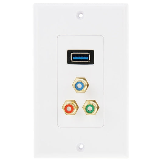 USB 3.0 Female Plug + 3 RCA Female Plugs Wall Plate Panel -  by buy2fix | Online Shopping UK | buy2fix