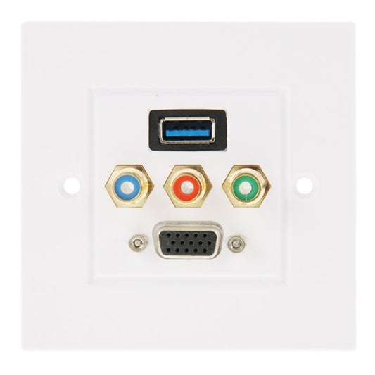 USB 3.0 Female Plug + 3 RCA Female Plugs + VGA Female Plug Wall Plate Panel -  by buy2fix | Online Shopping UK | buy2fix