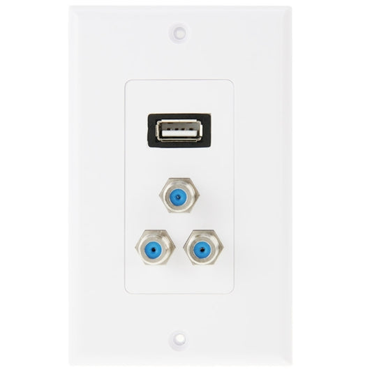 USB 2.0 Female Plug + 3 F Female Plugs Wall Plate Panel -  by buy2fix | Online Shopping UK | buy2fix