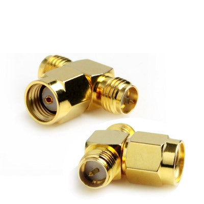 RP-SMA Male to 2 RP-SMA Female Adapter (T Type), Gold Plated by buy2fix