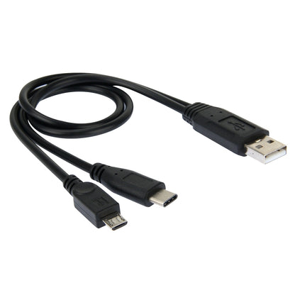 High Speed USB 2.0 Male to Micro USB Male + USB-C / Type-C 3.0 Male Data Sync Cable Adapter, For Samsung, HTC, Sony, LG, Huawei, Xiaomi, Lenovo ZUK Z1, Length: 38 cm by buy2fix