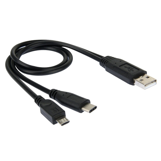 High Speed USB 2.0 Male to Micro USB Male + USB-C / Type-C 3.0 Male Data Sync Cable Adapter, For Samsung, HTC, Sony, LG, Huawei, Xiaomi, Lenovo ZUK Z1, Length: 38 cm by buy2fix