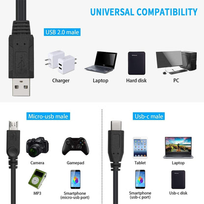 High Speed USB 2.0 Male to Micro USB Male + USB-C / Type-C 3.0 Male Data Sync Cable Adapter, For Samsung, HTC, Sony, LG, Huawei, Xiaomi, Lenovo ZUK Z1, Length: 38 cm by buy2fix