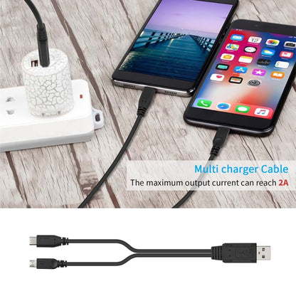 High Speed USB 2.0 Male to Micro USB Male + USB-C / Type-C 3.0 Male Data Sync Cable Adapter, For Samsung, HTC, Sony, LG, Huawei, Xiaomi, Lenovo ZUK Z1, Length: 38 cm by buy2fix
