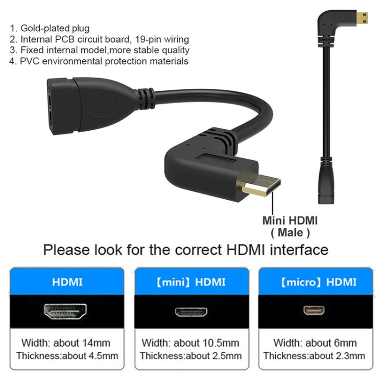16cm Gold Plated Mini HDMI Male to HDMI 19 Pin Female Cable, 90 Degree Right Angle by buy2fix