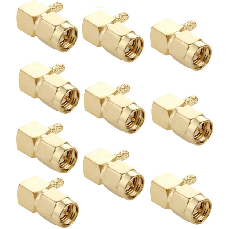 10 PCS Gold Plated Crimp SMA Male Plug 90 Degree Right Angle RF Connector Adapter for RG174 / RG316 / RG179 Cable by buy2fix