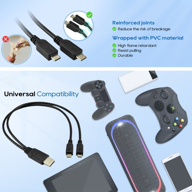 USB 2.0 Male to 2 Micro USB Male Cable, Length: About 30cm - USB Cable by buy2fix | Online Shopping UK | buy2fix