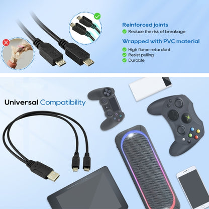 USB 2.0 Male to 2 Micro USB Male Cable, Length: About 30cm - USB Cable by buy2fix | Online Shopping UK | buy2fix