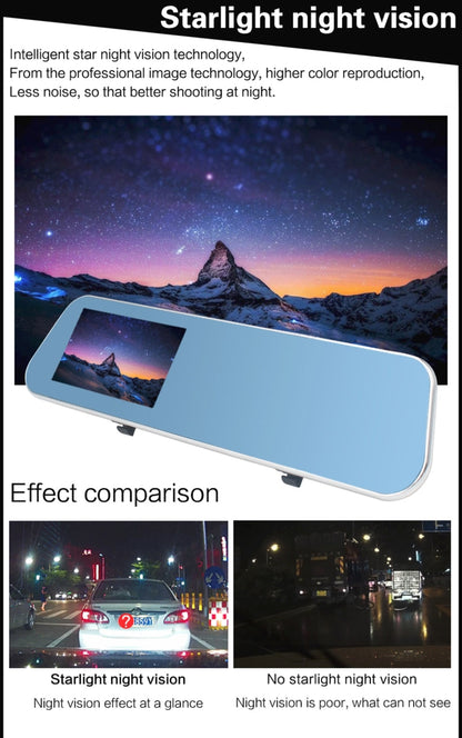 Full HD 1080P 4.3 inch Screen Display Dual Camera Vehicle DVR, 140 Degree Wide Angle Viewing, Support Night Vision / Parking Monitoring / Loop Recording / Motion Detection / G-Sensor / TF Card by buy2fix
