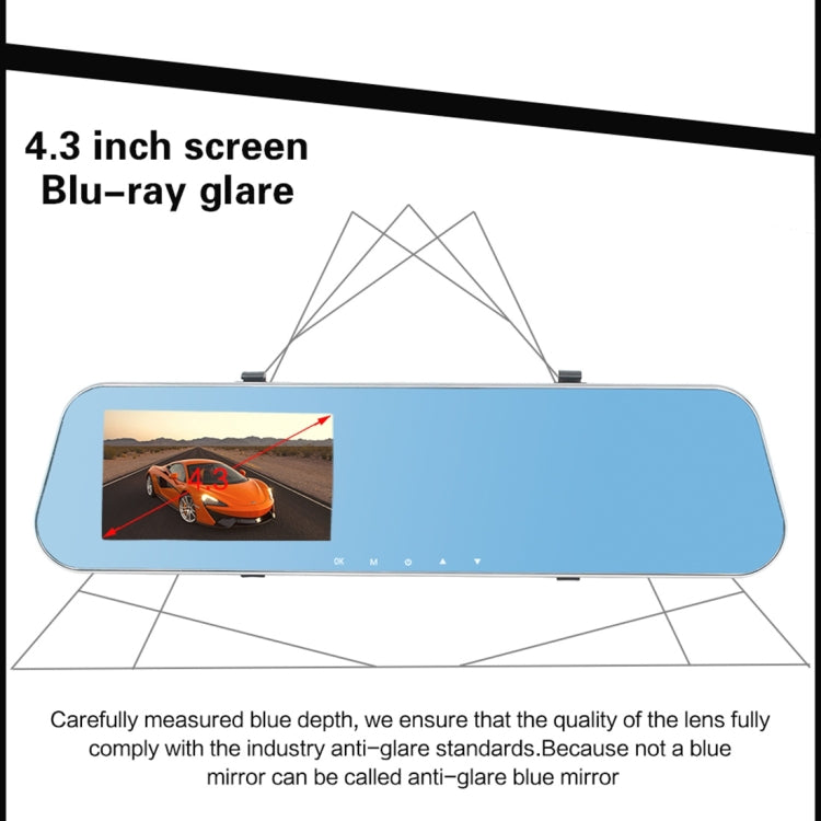 Full HD 1080P 4.3 inch Screen Display Dual Camera Vehicle DVR, 140 Degree Wide Angle Viewing, Support Night Vision / Parking Monitoring / Loop Recording / Motion Detection / G-Sensor / TF Card by buy2fix