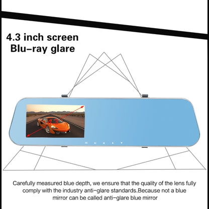 Full HD 1080P 4.3 inch Screen Display Dual Camera Vehicle DVR, 140 Degree Wide Angle Viewing, Support Night Vision / Parking Monitoring / Loop Recording / Motion Detection / G-Sensor / TF Card by buy2fix