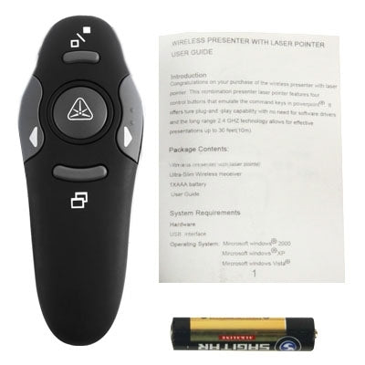 Multimedia Presenter with Laser Pointer & USB Receiver for Projector / PC / Laptop, Control Distance: 15m(Black) by buy2fix