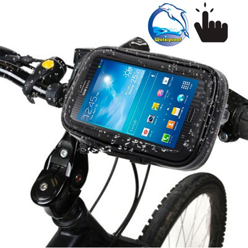 Bicycle Handlebar Mount Holder Waterproof / Sand-proof / Snow-proof / Dirt-proof Zipper Touch Bag, Suitable for Galaxy Note III / N9000 & Mega 6.3 / i9200(Black)