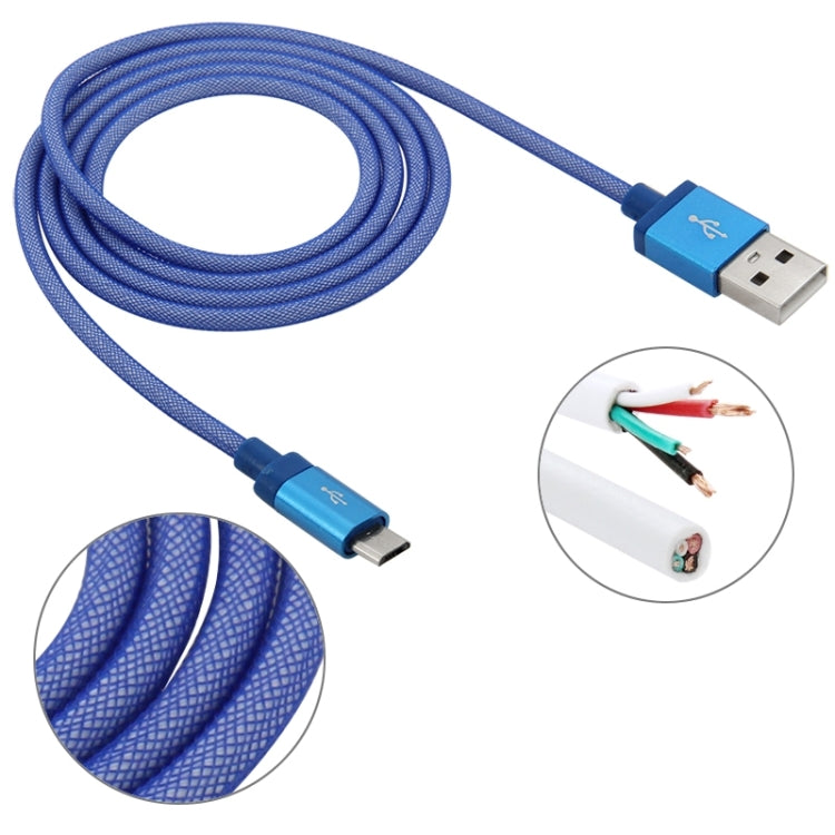 1m Net Style High Quality Metal Head Micro USB to USB Data / Charging Cable(Blue) by buy2fix