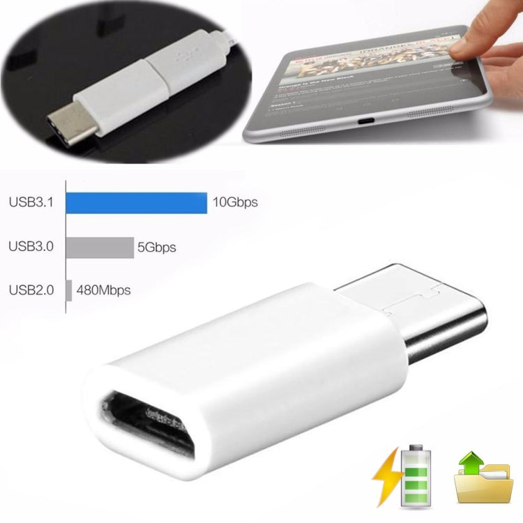USB-C / Type-C 3.1 Male to Micro USB Female Converter Adapter, Length: 2.5cm(White) - Audio Adapter by buy2fix | Online Shopping UK | buy2fix