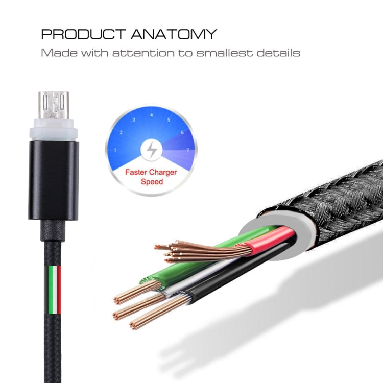 1m Woven Style Micro USB to USB 2.0 Data Sync Cable with LED Indicator Light(Black) by buy2fix