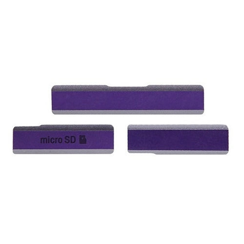 SIM-Kartenkappe + Abdeckung für USB-Datenladeanschluss + Micro-SD-Kartenkappe Staubdichtes Blockset für Sony Xperia Z1 / L39h / C6903 (Lila)