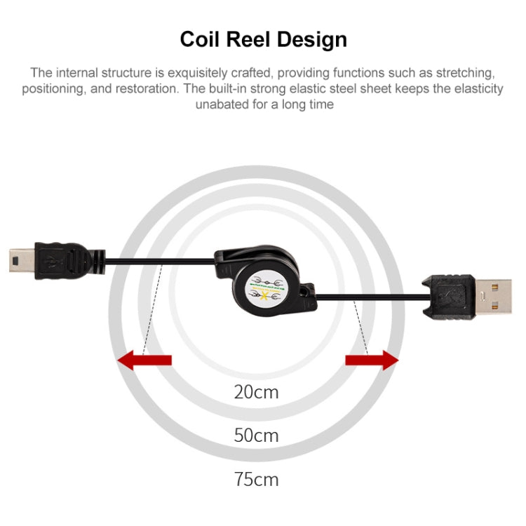 USB 2.0 to Mini 5 Pin USB Retractable Data & Charger Cable for Motorola V3 / Mobile Phone / MP3 / MP4 / Digital Camera / GPS, Length: 10cm (Can be Extended to 80cm), Black(Black) by buy2fix