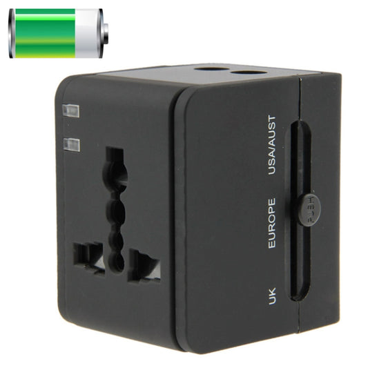 International 2.1A 2-USB EU / AU / UK / US Plug Travel Universal Adaptor(Black) - Plug Adaptor by buy2fix | Online Shopping UK | buy2fix