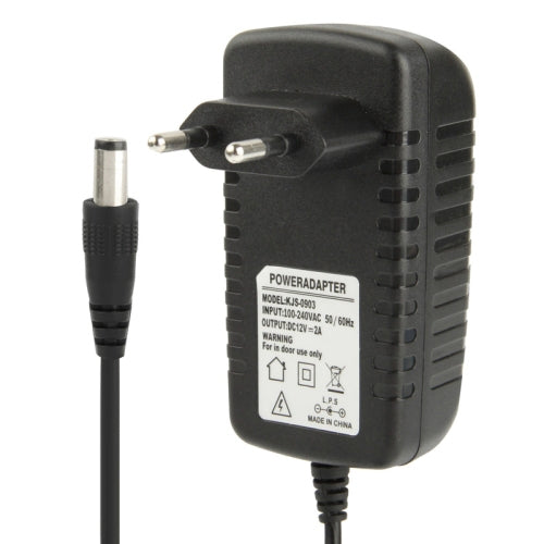 High Quality EU Plug AC 100-240V to DC 12V 2A Power Adapter, Tips: 5.5 x 2.1mm, Cable Length: 1m(Black) - AC Adapers by buy2fix | Online Shopping UK | buy2fix
