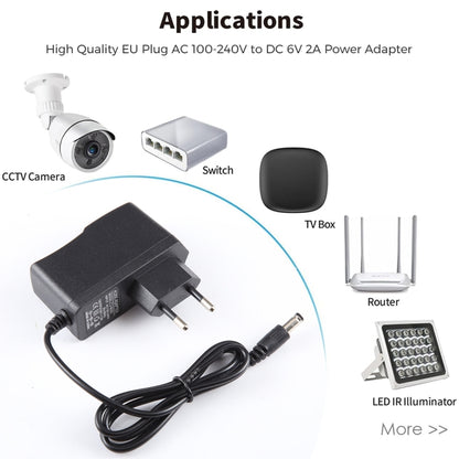 EU Plug AC 100-240V to DC 6V 2A Power Adapter, Tips: 5.5 x 2.1mm, Cable Length: 1.1m(Black) - AC Adapers by buy2fix | Online Shopping UK | buy2fix