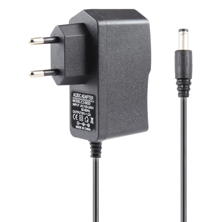 EU Plug AC 100-240V to DC 6V 2A Power Adapter, Tips: 5.5 x 2.1mm, Cable Length: 1.1m(Black) - AC Adapers by buy2fix | Online Shopping UK | buy2fix