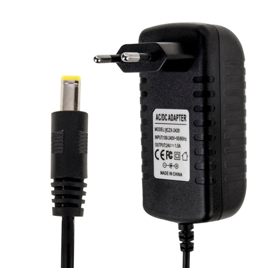 EU Plug AC 100-240V to DC 24V 1.5A Power Adapter, Tips: 5.5 x 2.1mm, Cable Length: about 1.2m(Black) - AC Adapers by buy2fix | Online Shopping UK | buy2fix