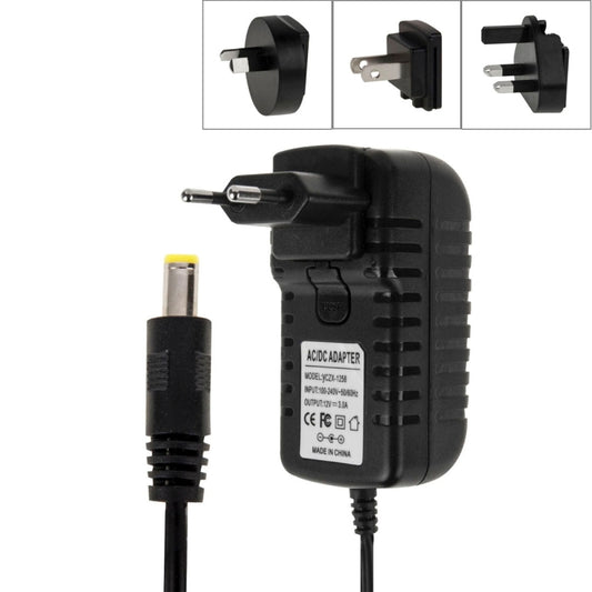 4 in 1 EU Plug + US Plug + UK Plug + AU Plug AC 100-240V to DC 12V 3A Power Adapter, Tips: 5.5 x 2.1mm, Cable Length: about 1.2m(Black) - AC Adapers by buy2fix | Online Shopping UK | buy2fix