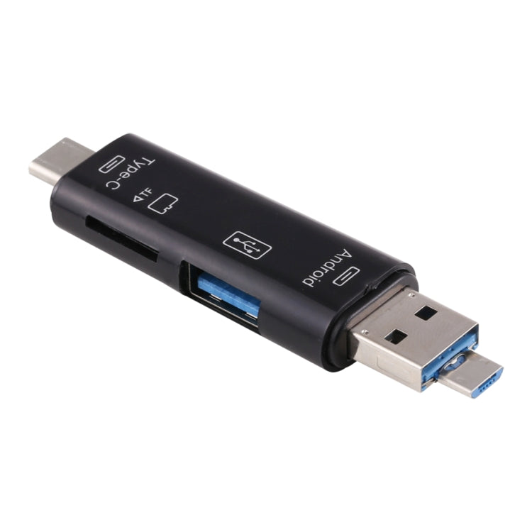 D-188 3 in 1 TF & USB to Micro USB & Type-C Card Reader OTG Adapter Connector(Black) by buy2fix