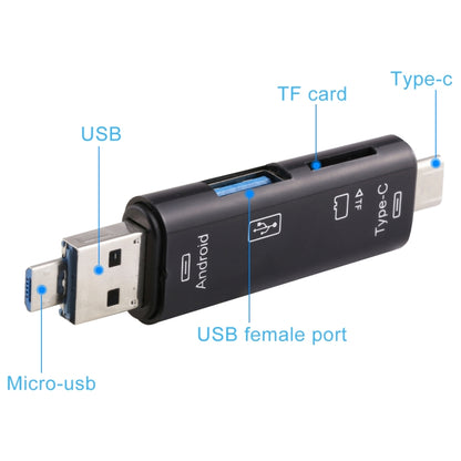 D-188 3 in 1 TF & USB to Micro USB & Type-C Card Reader OTG Adapter Connector(Black) by buy2fix