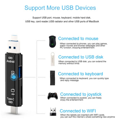 D-188 3 in 1 TF & USB to Micro USB & Type-C Card Reader OTG Adapter Connector(Black) by buy2fix