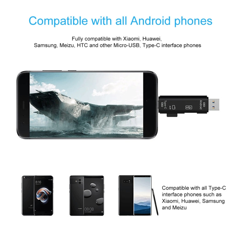 D-188 3 in 1 TF & USB to Micro USB & Type-C Card Reader OTG Adapter Connector(Black) by buy2fix