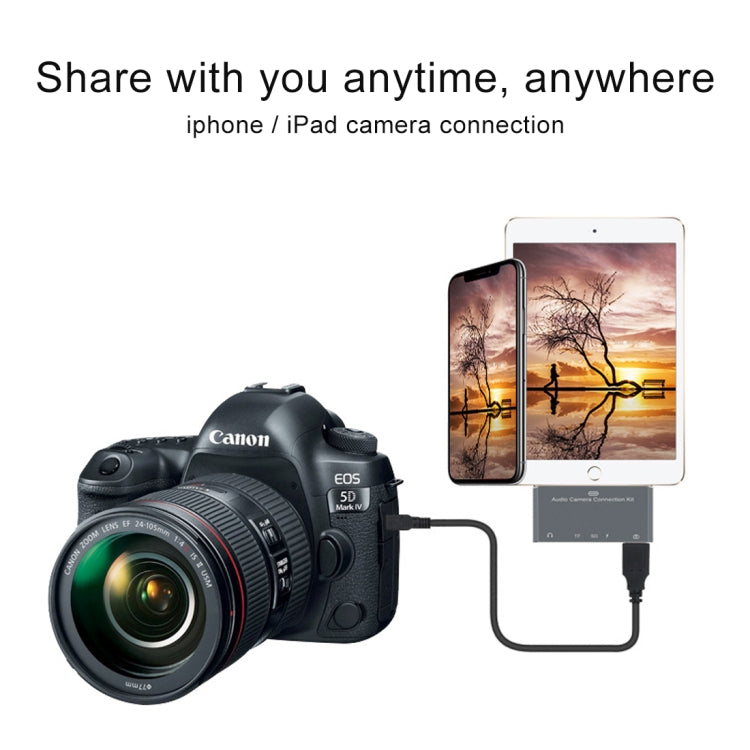 D-198 5 in 1 8 Pin to USB HUB +USB-C / Type-C + 3.5mm Earphone + SD + TF Card Reader for MacBook, PC, Laptop, Smart Phones by buy2fix