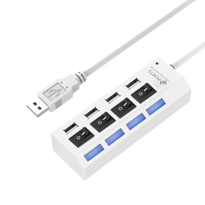 4 Ports USB Hub 2.0 USB Splitter High Speed 480Mbps with ON/OFF Switch, 4 LED(White) by buy2fix