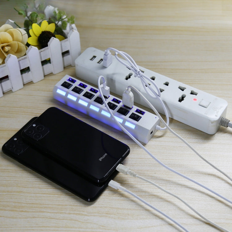 7 Ports USB Hub 2.0 USB Splitter High Speed 480Mbps with ON/OFF Switch / 7 LEDs(Black) by buy2fix
