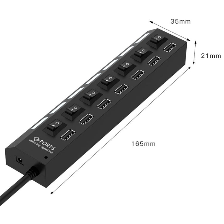 7 Ports USB Hub 2.0 USB Splitter High Speed 480Mbps with ON/OFF Switch / 7 LEDs(Black) by buy2fix