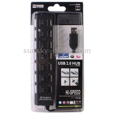 7 Ports USB Hub 2.0 USB Splitter High Speed 480Mbps with ON/OFF Switch / 7 LEDs(Black) by buy2fix