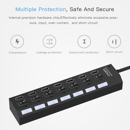 7 Ports USB Hub 2.0 USB Splitter High Speed 480Mbps with ON/OFF Switch / 7 LEDs(Black) by buy2fix