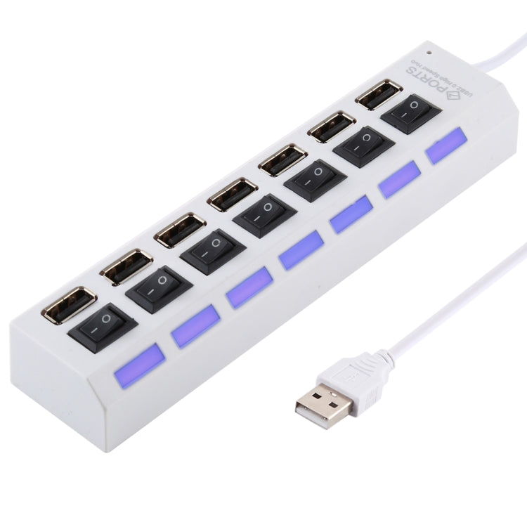 7 Ports USB Hub 2.0 USB Splitter High Speed 480Mbps with ON/OFF Switch / 7 LEDs(White) by buy2fix