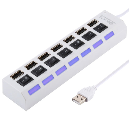 7 Ports USB Hub 2.0 USB Splitter High Speed 480Mbps with ON/OFF Switch / 7 LEDs(White) by buy2fix
